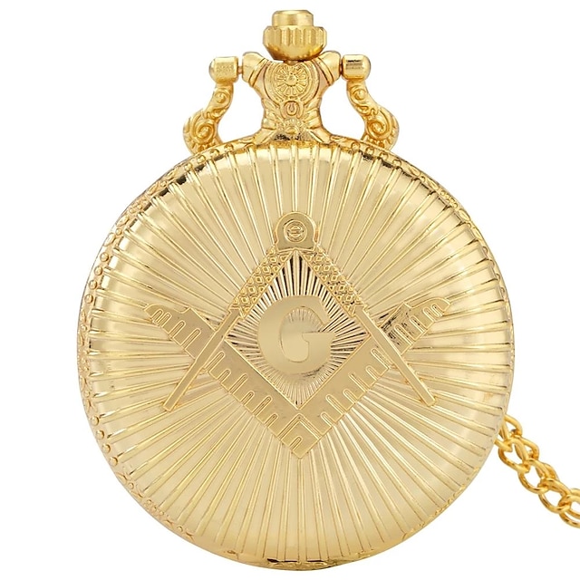  Luxury Gold Freemasonry Masonic G Logo Theme Quartz Pocket Watch Standard Round Dial Necklace Pocket Souvenir Jewelry Clock Gift