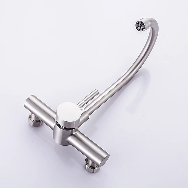 Kitchen Faucet,Stainless Steel Rotatable Wall Mounted Single Handle Two ...