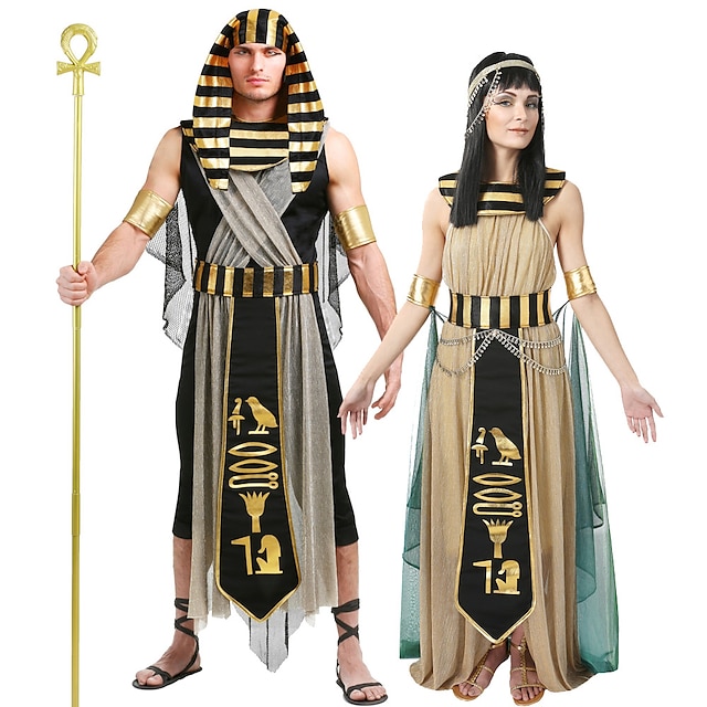  Cosplay Cleopatra Pharaoh Outfits Couples' Costumes Men's Women's Movie Cosplay Cosplay Costume Party Black Dress Waist Belt Bracelets Carnival Masquerade Valentine's  Day Polyester