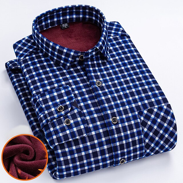 Men's Dress Shirt Button Up Shirt Plaid Shirt Collared Shirt Blue-Green ...