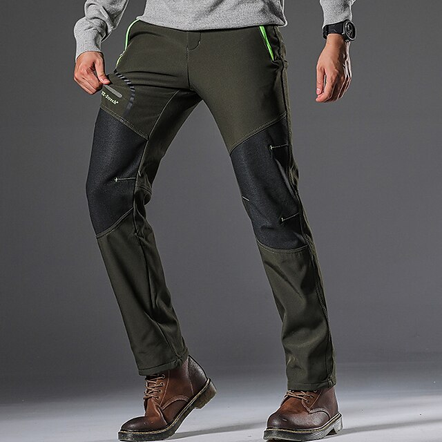 Men's Fleece Lined Pants Black Trousers Waterproof Softshell Pants ...