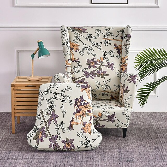 1 Set of 2 Pieces Stretch Wingback Chair Cover Wing Chair Slipcovers
