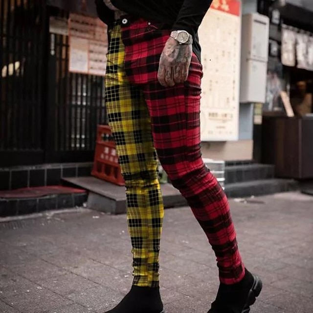 Ανδρικά κινέζικα Πλατύ παντελόνι ανάπαυσης Παντελόνια Παντελόνι για τζόκινγκ Καρό Παντελόνι Φόρεμα Καρό Άνεση Moale Γραφείο Επιχείρηση Κομψό στυλ street Smart Casual Πράσινο του τριφυλλιού Βυσσινί