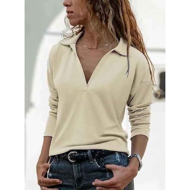  naisten t-paita perus plain moderni v kaula stard spring&  syksyn sininen purppuranvihreä beige