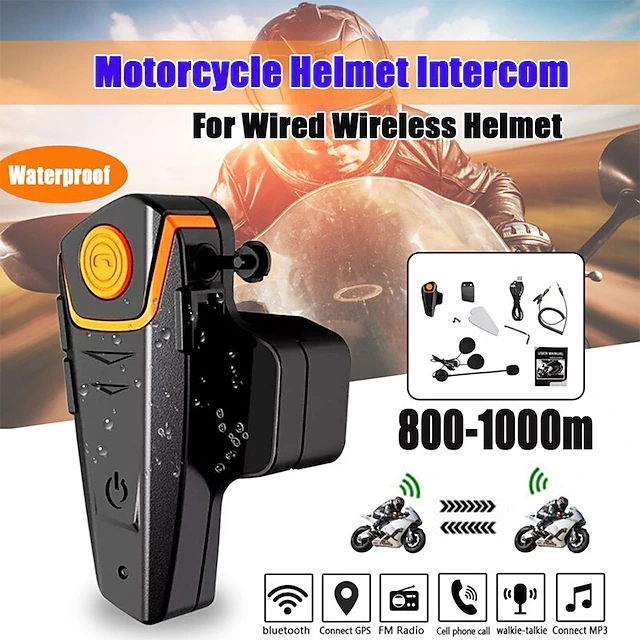Motorcycle Helmet Bluetooth Headset Full Duplex Intercom Speaker FM Radio Motorbike Communication System Handsfree Waterproof Headphone 1000M 27