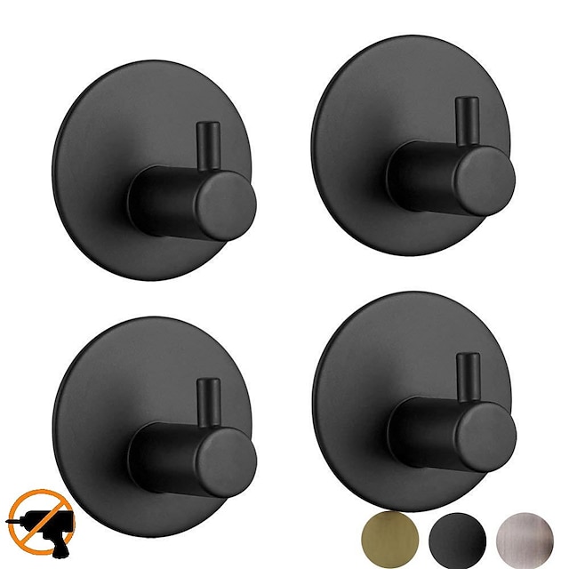  4pcs Wall Hooks Self-adhesive Durable 304 Stainless Steel Wall Hangers Waterproof Rustproof for Kitchen Bathrooms 3M
