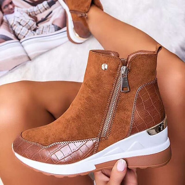  Pentru femei Unisex Cizme Pantofi de piele intoarsa Mărime Plus Size Muncă Zilnic Ghete Botine Vârf rotund Sportiv Epocă Piele de Căprioară Fermoar Negru Albastru piscină Maro