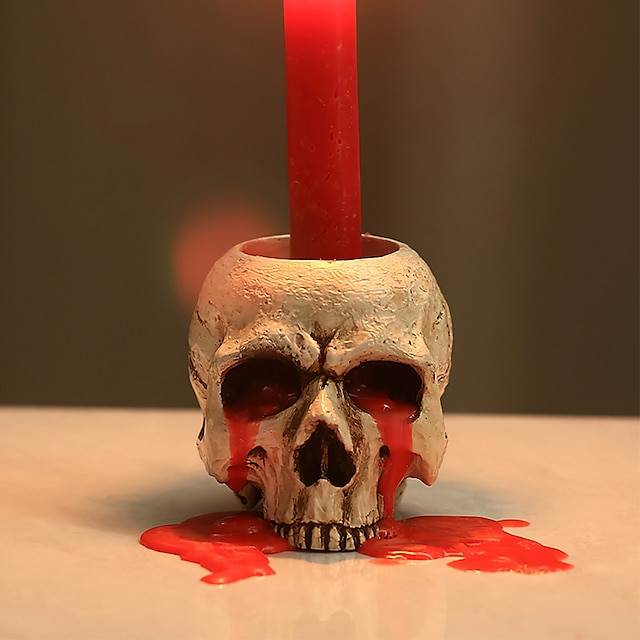  ハロウィーンの頭蓋骨樹脂キャンドルホルダー - スケルトンキャンドルスティックハロウィーンデコレーション（キャンドルは含まれません）
