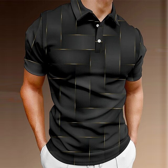  Men's Polo Shirt Golf Shirt Geometry Turndown Green Black Blue Wine Royal Blue 3D Print Outdoor Street Short Sleeves Button-Down Print Clothing Apparel Fashion Casual Breathable