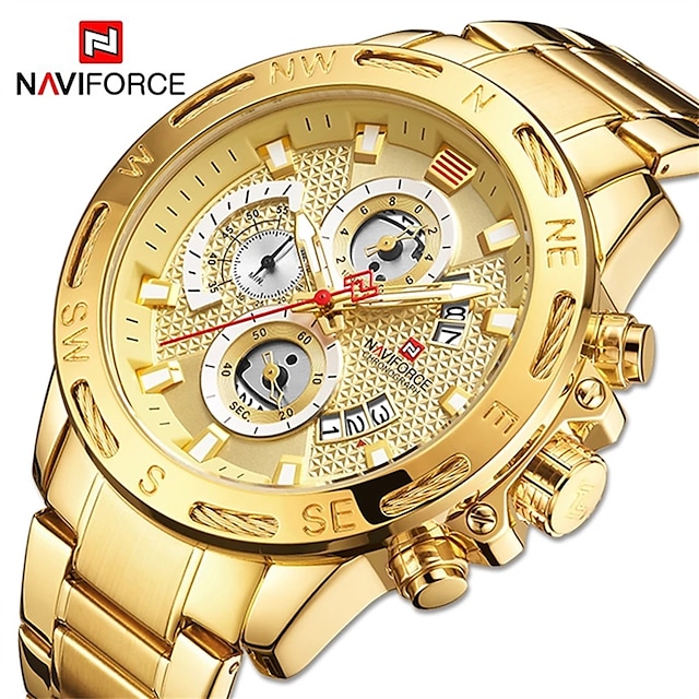  Naviforce мужские часы спортивные водонепроницаемые модные роскошные золотые часы из нержавеющей стали часы с датой кварцевые наручные часы