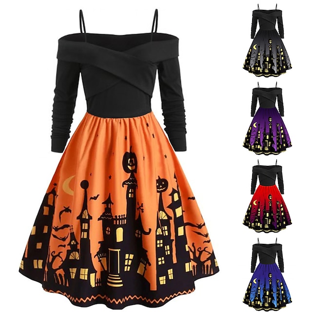  sukienka w stylu retro, lata 50., bal maskowy, rozkloszowana, damska Halloween, impreza z okazji Halloween/suknia wieczorowa