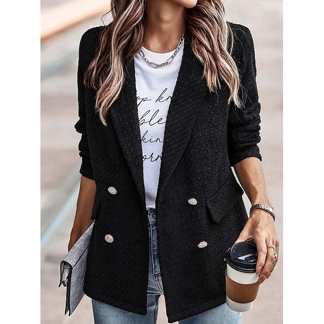  Women's Blazer Street Casual Daily Casual Daily Comfortable Open Front Pocket Casual Street Style Turndown Regular Fit Solid Color Outerwear Winter Fall Long Sleeve Black S M L XL XXL 3XL
