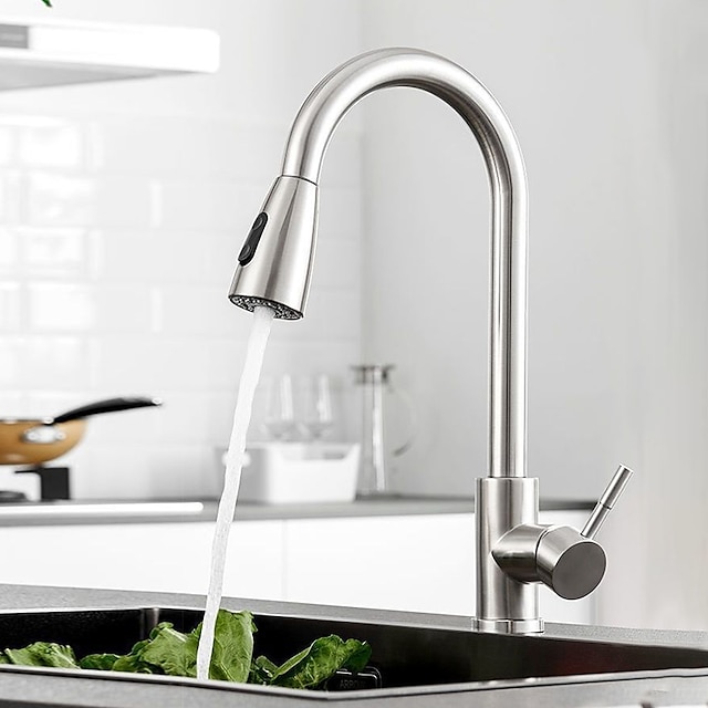  Kitchen Faucet with Pull-out Spray,Single Handle One Hole Stainless Steel Pull-out / Pull-down / Standard Spout / Tall / High Arc Centerset Minimalist / Modern Contemporary Kitchen Taps