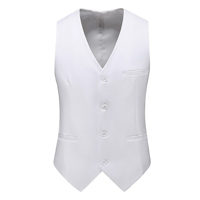  Men's Vest Waistcoat Formal Wedding Work Business Business Formal Style Spring Fall Pocket Polyester Quick Dry Pure Color Single Breasted V Neck Regular Fit Black White Yellow Pink Vest
