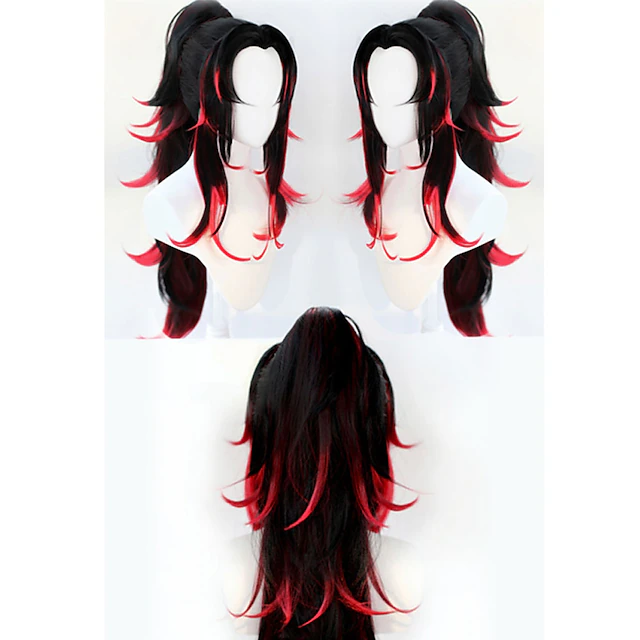 KNY Kokushibo Long Curly Ponytail Cosplay Wig Cosplay Party Wigs ...