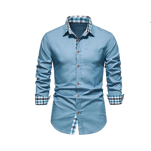  Homens Saia camisa de botão camisa de colarinho Azul Real Azul Manga Longa Tecido Aberto para a Lateral Primavera & Outono Casamento Trabalho Roupa Botão para baixo