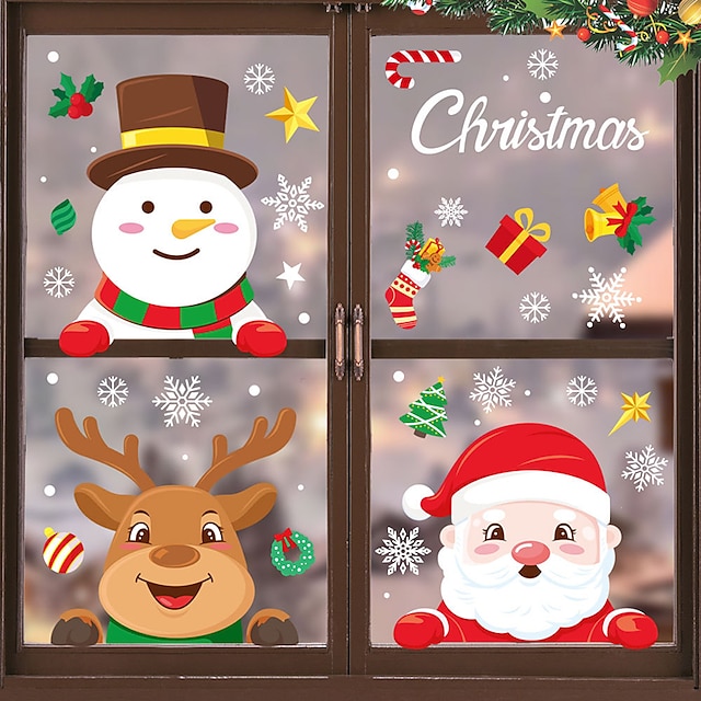  1 Set Christmas Window Stickers Santa Claus Sticker Merry Christmas Decorations for Home Navidad Xmas Ornament Gift New Year