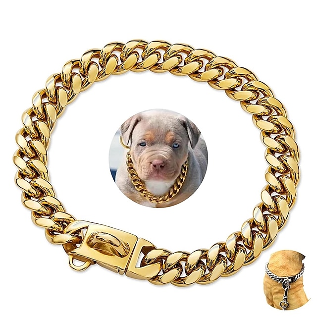  14mm nieuwe huisdier halsband rvs cubaanse ketting hond ketting halsband slot goud zilver hond ketting