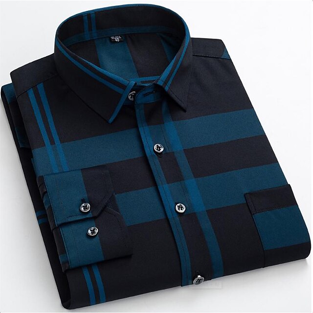 Men's Dress Shirt Non Iron Shirt Collared Shirt Button Up Shirt Tartan Wedding Outdoor Red Blue Gray Long Sleeve Turndown Summer Spring Clothing Apparel Button-Down4