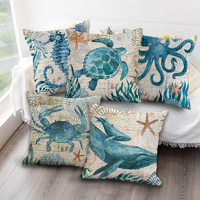  1 stk pudebetræk ocean tutle dyr lynlås traditionel klassisk udendørs pude til sofa sofa seng stol