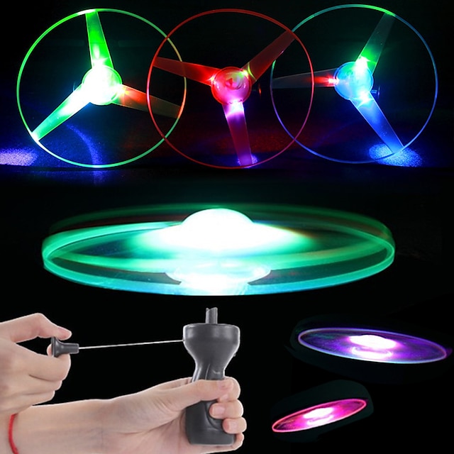  3 Sets Flying Toys- Colorful LED Light Pull String Flying Toy Flying Disc Toy for Indoor Outdoor Children Kids Playingfor Gift for Boy&Girls