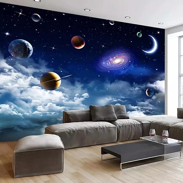  3d mural papel de parede sistema solar galáxia planeta adesivo de parede cobrindo impressão peel and stick removível pvc/vinil material autoadesivo/adesivo necessário decoração de parede mural para