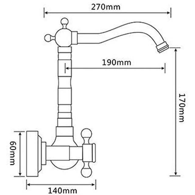 Traditional Bathroom Sink Mixer Taps Black Wall Mounted, 360° Rotatable Antique Retro Brass Sink