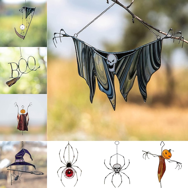 Halloween Wind Chime Pumpkin Cross Pendant Bar Gift Ornament Metal Bat