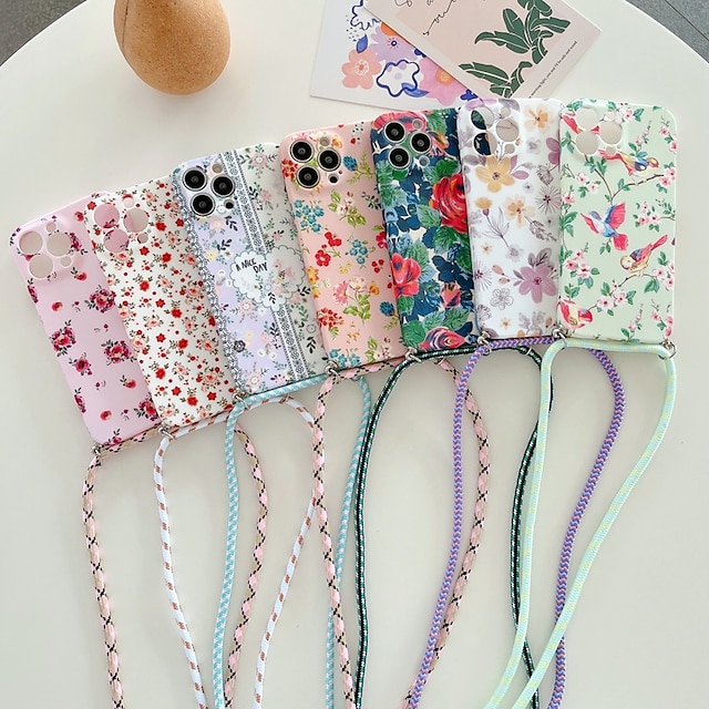  Phone Case For Apple Back Cover Handbag Purse iPhone 14 iPhone 13 Pro Max 12 11 SE 2022 X XR XS Max 8 7 Bumper Frame with Removable Cross Body Strap Soft Edges Flower TPU PC
