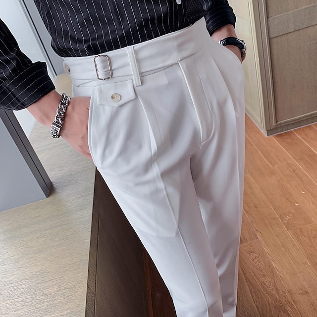  Men's Dress Pants Trousers Suit Pants Gurkha Pants Pocket High Rise Plain Comfort Soft Wedding Office Business Vintage Classic Dark Khaki Black Micro-elastic