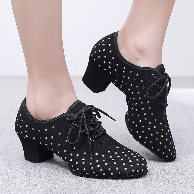  Unisex Modern Shoes Line Dance Performance Professional Professional Practice Low Heel Thick Heel Round Toe Lace-up Adults' Black