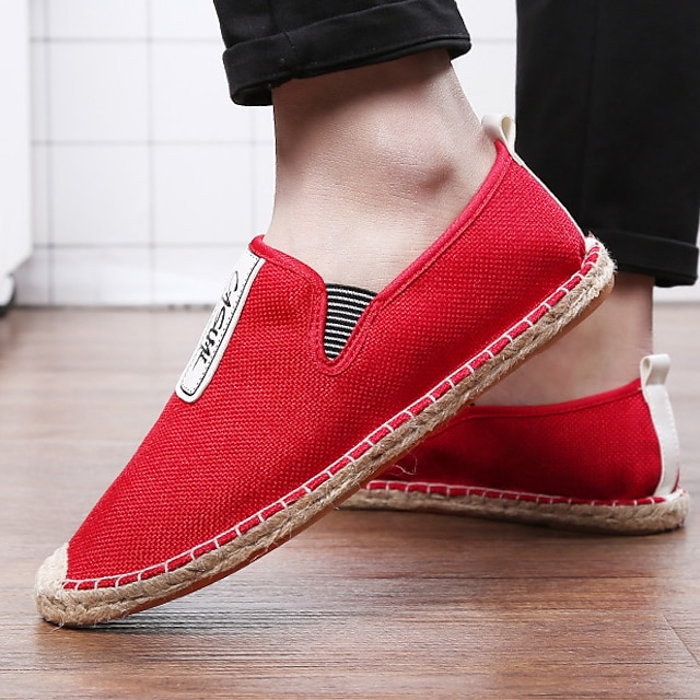  Men's Loafers & Slip-Ons Slip-on Sneakers Cloth Loafers Casual Daily Canvas Loafer Black Red khaki Slogan Spring Fall