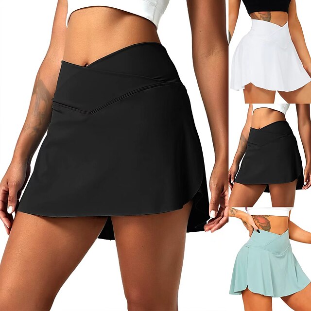  Women's Tennis Skirts Golf Skirts Yoga Skirt Side Pockets 2 in 1 Tummy Control Butt Lift Quick Dry High Waist Yoga Fitness Gym Workout Skort Bottoms Black White Green Sports Activewear Stretchy Skinny