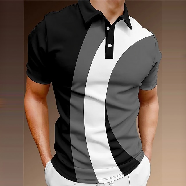 Men's Polo Shirt Golf Shirt Geometry Turndown Black Red Blue Brown ...