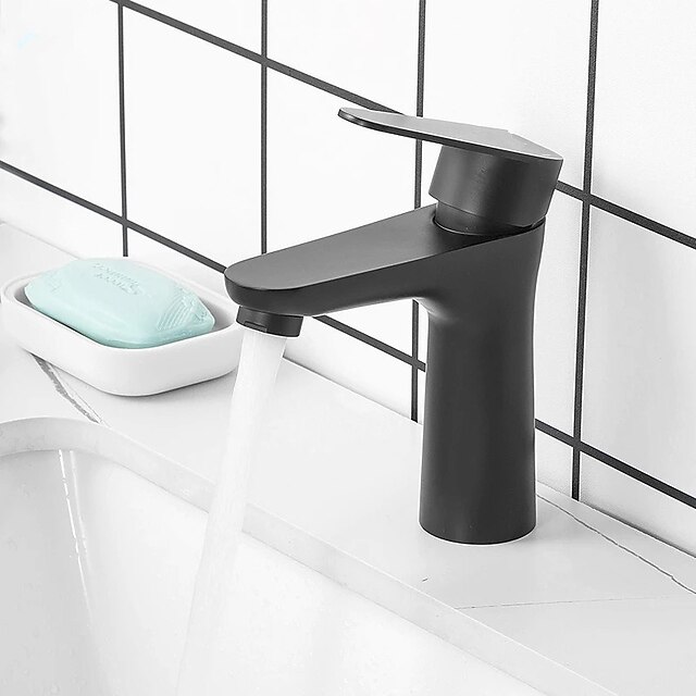  Robinet de lavabo de salle de bain, acier inoxydable noir mat/nickel brossé robinets de bain à un trou avec interrupteur chaud et froid