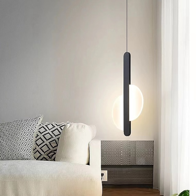  Luz colgante led de 20 cm luz colgante negra nórdica con pantalla blanca comedor oficina dormitorio simple metal geométrico negro led moderno 220-240v