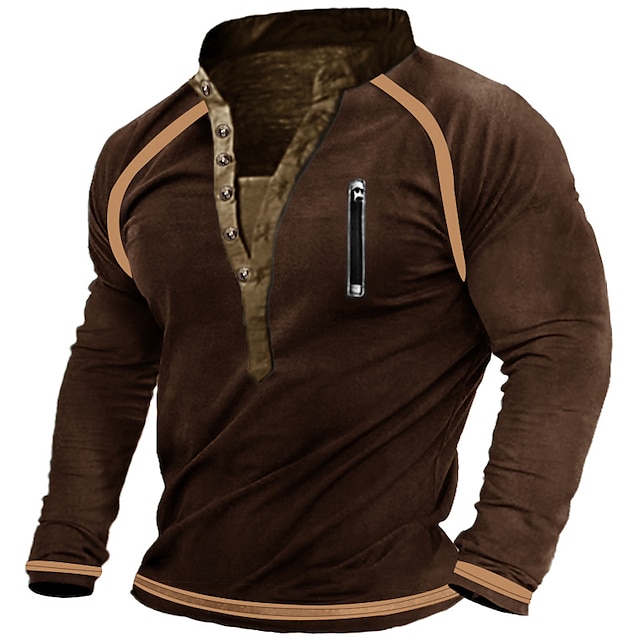  Men's Sweatshirt Pullover Tactical Black Burgundy Blue Brown Green Henley Collar Henley Solid Color Going out Vintage Streetwear Casual Winter Fall & Winter Clothing Apparel Hoodies Sweatshirts  Long