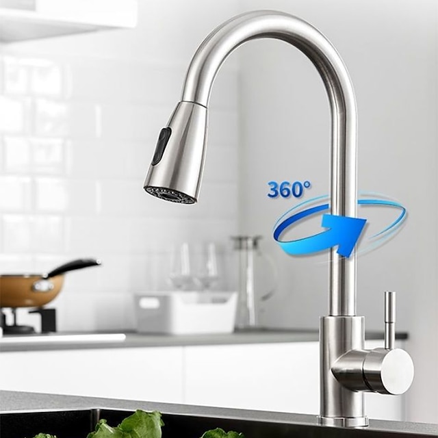  Robinet de Cuisine - Mitigeur un trou Acier inoxydable Tirant / Tirant vers le bas / Débit Normal / Arc haut / haut Set de centre Minimaliste / Moderne contemporain Kitchen Taps