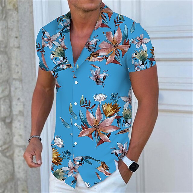 Men's Floral Hawaiian Aloha Shirt Summer Hawaiian Shirt Button Up Shirt Short Sleeve Fashion Designer Casual Outdoor Casual Daily Spring & Summer Turndown Button-Down Light Yellow Light Pink Black3