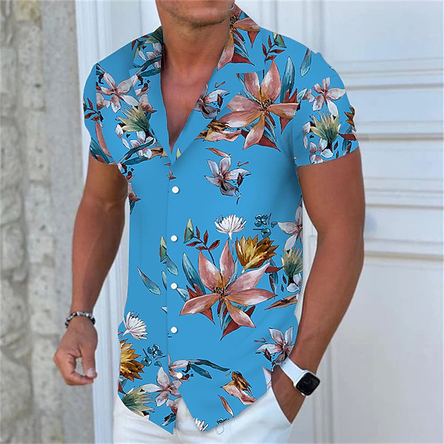 Men's Floral Hawaiian Aloha Shirt Summer Hawaiian Shirt Button Up Shirt Short Sleeve Fashion Designer Casual Outdoor Casual Daily Spring & Summer Turndown Button-Down Light Yellow Light Pink Black3