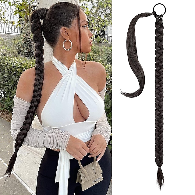  1PC Women's Girls' Headbands Wigs Hair Miya Ponytail Extension 26 inch Long Clip in Wrap Around Straight Pony Tail Hairpiece for Women Wig Braid Synthetic Clip On Faux Piece  Black Brown