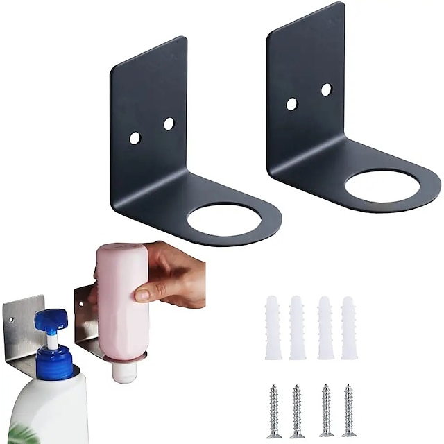  2pcs Soap Bottle Dispenser Holder Wall Mounted, Hand Pump Bottles Dispenser Stand Hanging Rack Shampoo Standing Shelf Storage Holder Bracket for Bathroom Kitchen