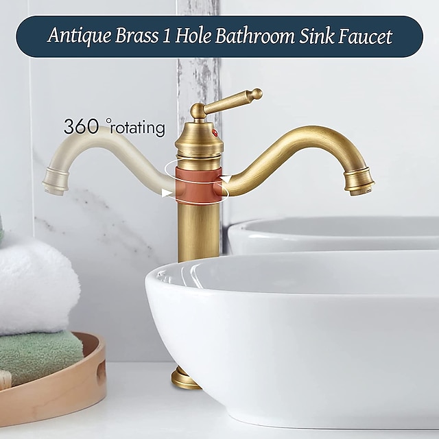 Antique Brass Single Handle Bathroom Sink Faucet Brushed Brass Long   Wpvnlb1663034233116 