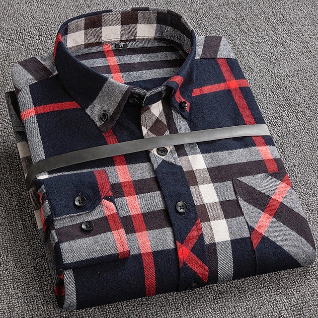  Bărbați Tartan Cămașă Cămașă de Costum Cămașă de flanel Cămașă peste Manșon Lung Cămașă Guler Răsfrânt Muncă Casual A B C D E Buton în jos Îmbrăcăminte Afacere Simplu