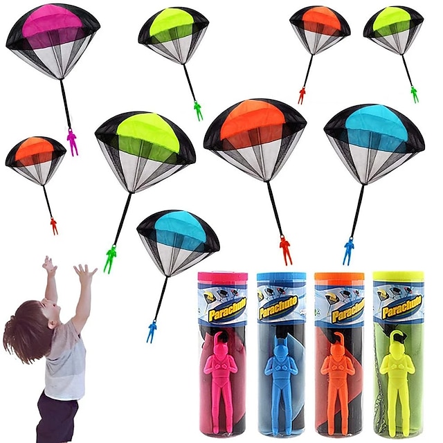  4sets Hand Throwing Parachute Kids Outdoor Funny Toys Game Play Toys for Children Fly Parachute Sport with Mini Soldier