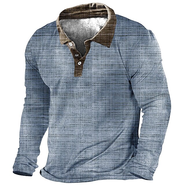 Men's Polo Shirt Golf Shirt Linear Turndown Navy Blue Blue Purple Brown ...