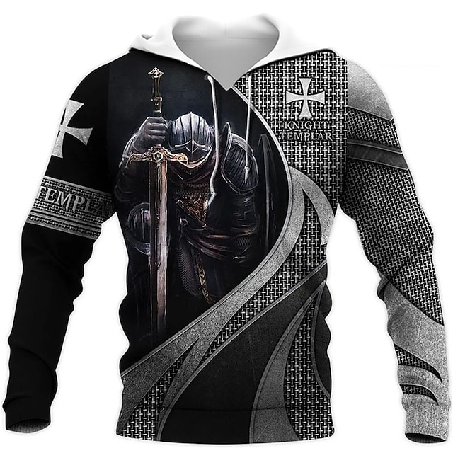  Homme Graphique Chevaliers Templiers Croix Sweat à capuche Sweats à capuche Sweatshirt Designer Occasionnel manche longue À capuche Travail Quotidien Week-end Blanc + gris foncé gris clair et noir