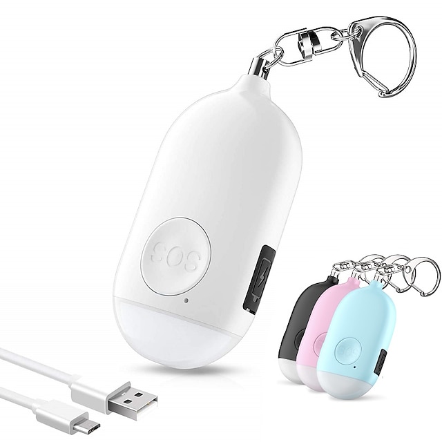  Autodéfense pour femme alarme personnelle porte-clés usb rechargeable 130 db fort alarme de sécurité sifflet avec lumière led bouton de panique ou goupille dispositif d'alarme porte-clés