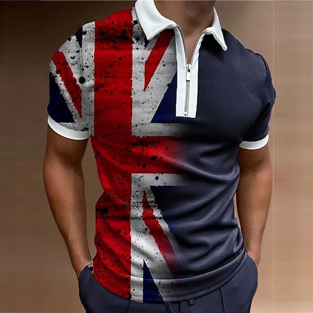 Men's Polo Shirt Golf Shirt Letter National Flag Turndown Black Army ...