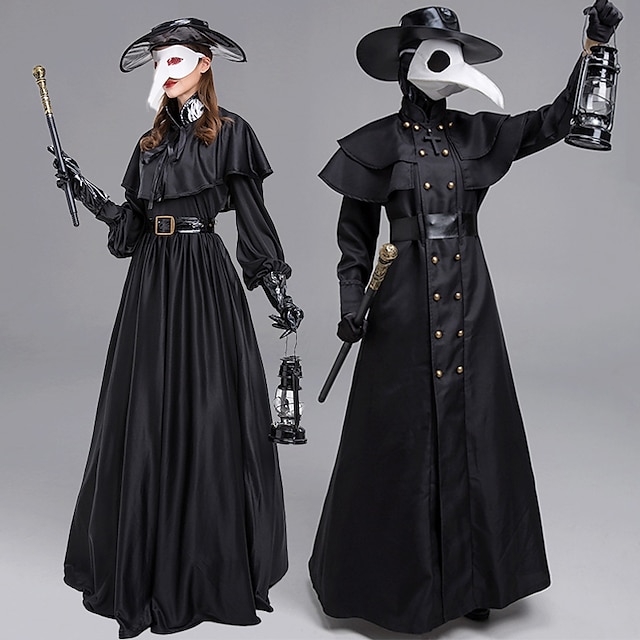  Punk și gotic Steampunk secolul al 17-lea Geacă Palton Îmbrăcăminte Exterior Costume de cuplu de grup de Halloween Doctorul ciumei Mărime Plus Size Bărbați Nit Mată Coloană / Teacă Guler în picioare